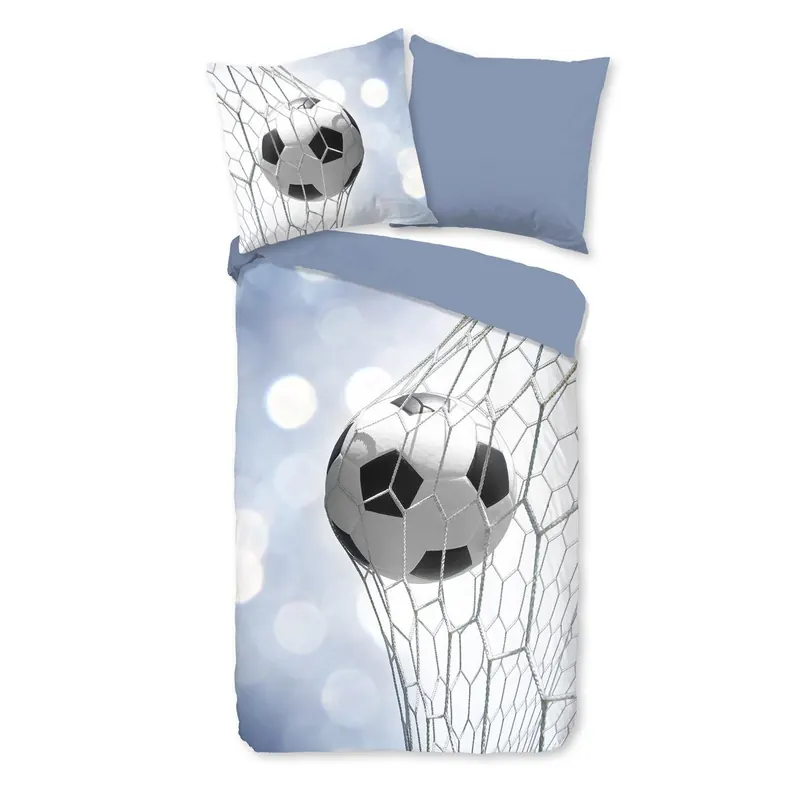 Good Morning Bettwäsche 135x200 + 1 x 80x80 cm Flanell Tijmen Fußball im Tor blau