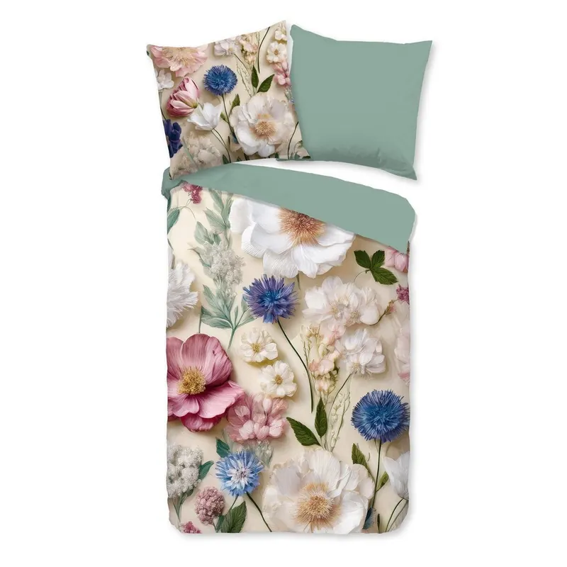 Good Morning Bettwäsche 135x200 + 1 x 80x80 cm Flanell Zelma Blumen natur