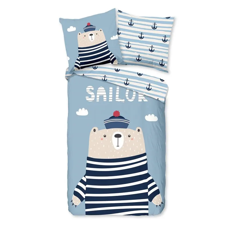 Good Morning Bettwäsche 135x200 + 1 x 80x80 cm Renforcé Captain nautischer Bär blau