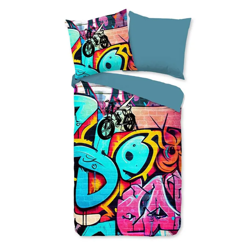 Good Morning Bettwäsche 135x200 + 1 x 80x80 cm Renforcé Charlie Graffiti bunt