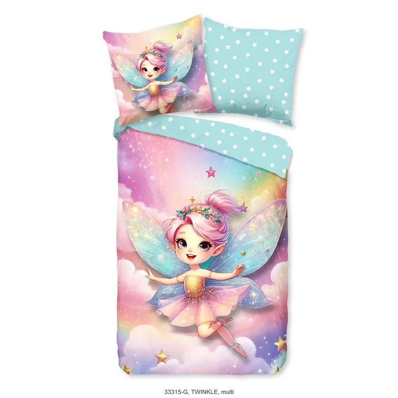 Good Morning Bettwäsche 135x200 + 1 x 80x80 cm Renforcé Twinkle Fee in Regenbogenfarben bunt