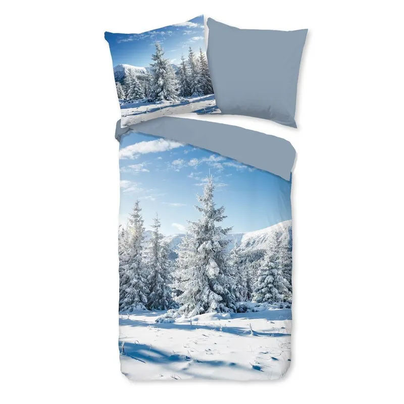Good Morning Bettwäsche 155x220 + 1 x 80x80 cm Flanell Albert Schnee / Winterlandschaft blau
