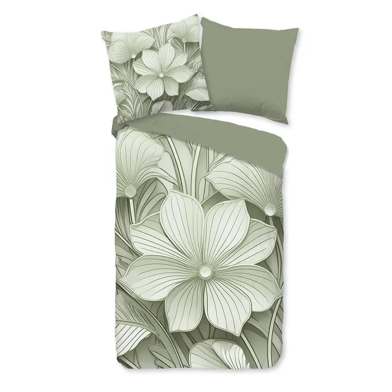 Good Morning Bettwäsche 155x220 + 1 x 80x80 cm Renforcé Artdeco Blumen grün