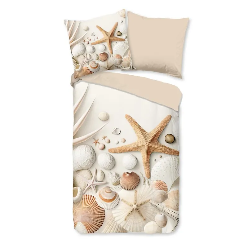 Good Morning Bettwäsche 155x220 + 1 x 80x80 cm Renforcé Cote Strand/ Seestern natur