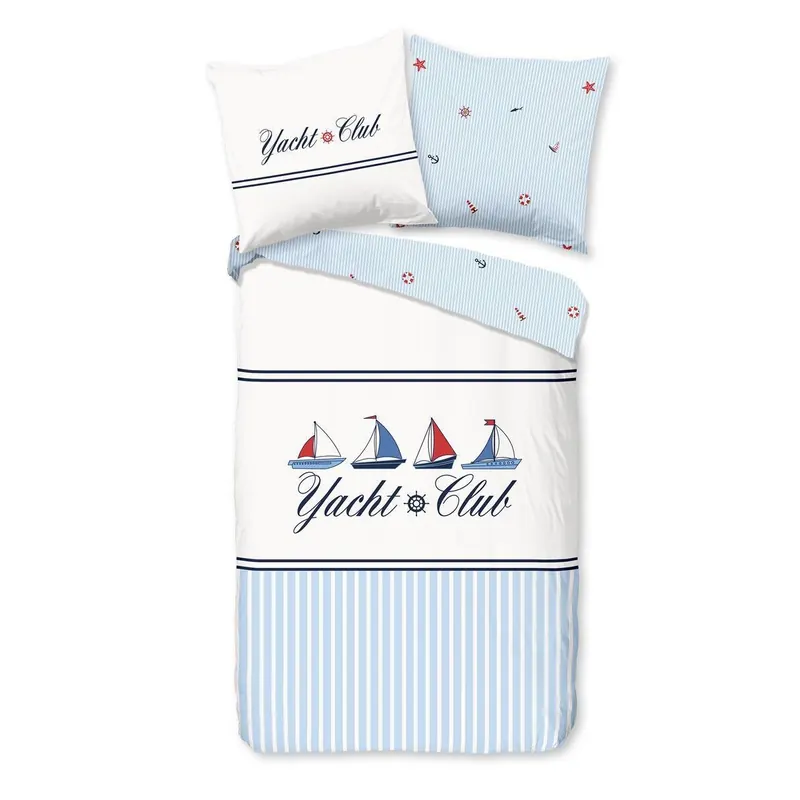 Good Morning Bettwäsche 155x220 + 1 x 80x80 cm Renforcé Yachtclub Nautischer Stil (Text) blau