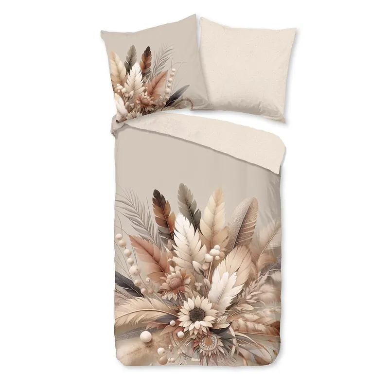 Good Morning Bettwäsche 200x200 + 2 x 80x80 cm Flanell Barro Blumen natur