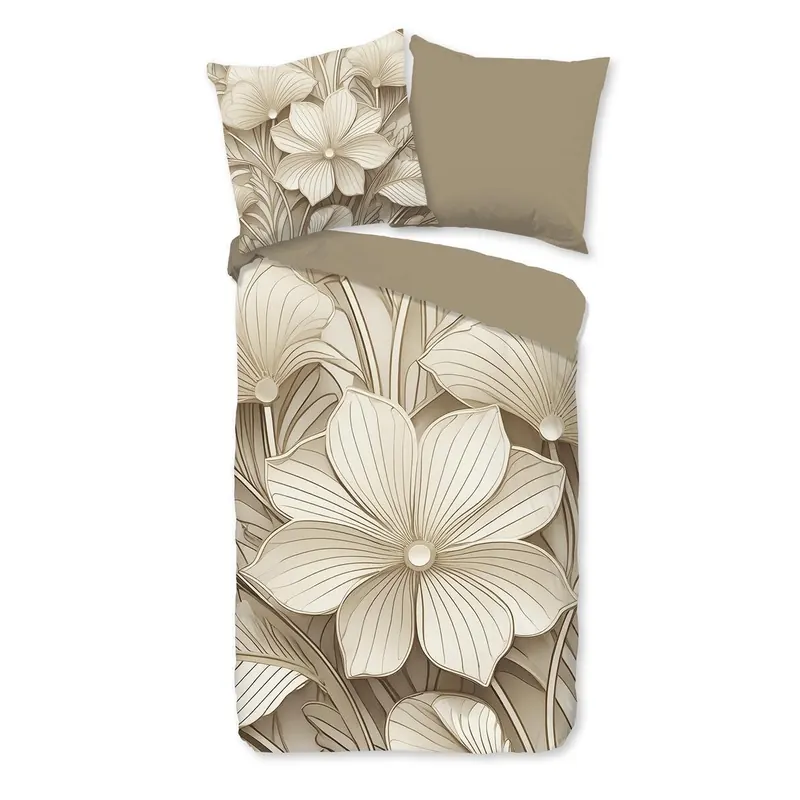 Good Morning Bettwäsche 200x200 + 2 x 80x80 cm Renforcé Artdeco Blumen natur