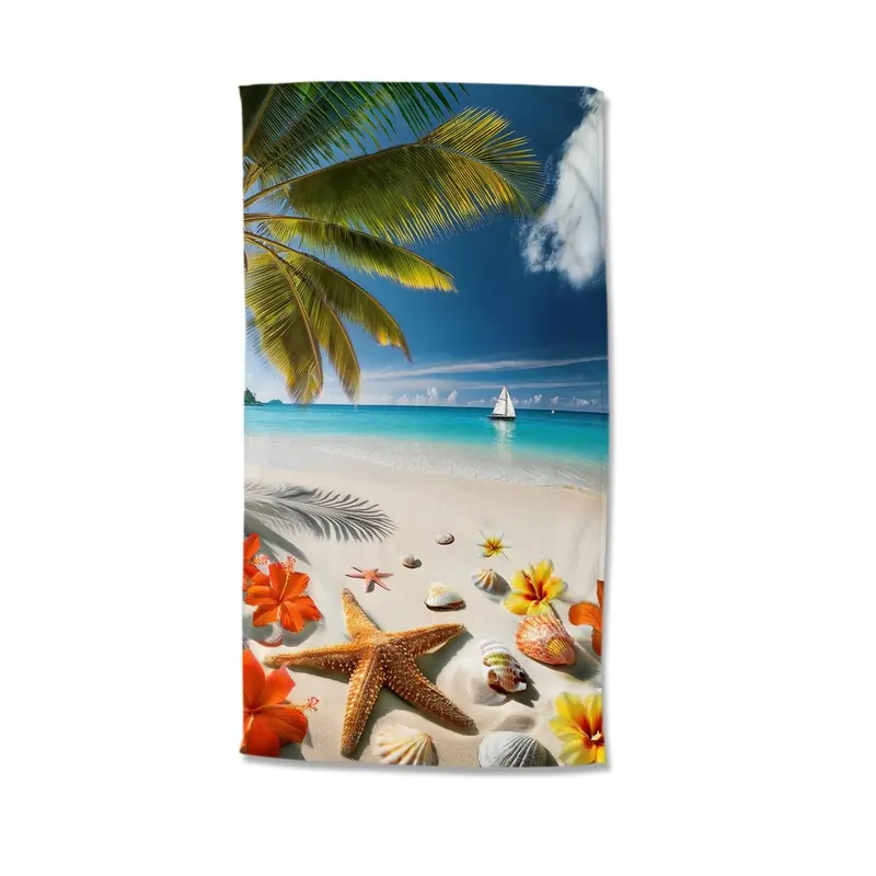 Good Morning Strandtuch 100x180 cm Frottee Havana tropischer Strand mit Seestern und Muscheln bunt