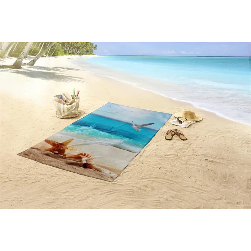 Good Morning Strandtuch 100x180 cm Frottee Sealife Blumen und Blätter bunt