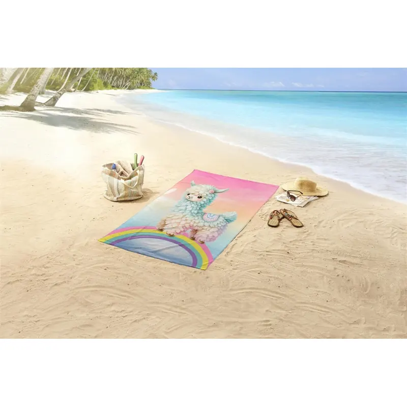 Good Morning Strandtuch 75x150 cm Frottee Chico Lama mit Regenbogen bunt