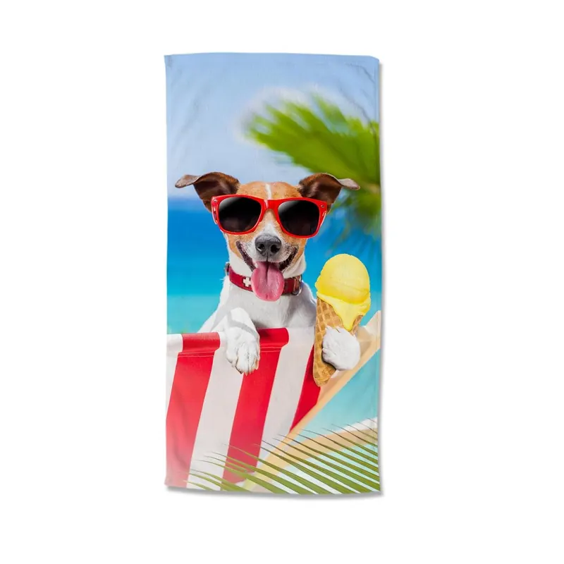 Good Morning Strandtuch 75x150 cm Frottee Diesel Jack-Russell-Hund mit Sonnenbrille und Eis am Strand bunt