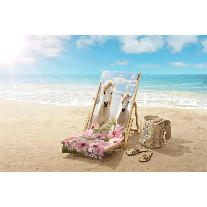 Good Morning Strandtuch 75x150 cm Frottee Philou Weiße Pferde mit Blumen rosa