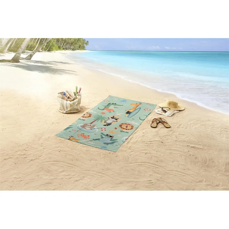 Good Morning Strandtuch 75x150 cm Frottee Soleil sommerliche Tiere grün