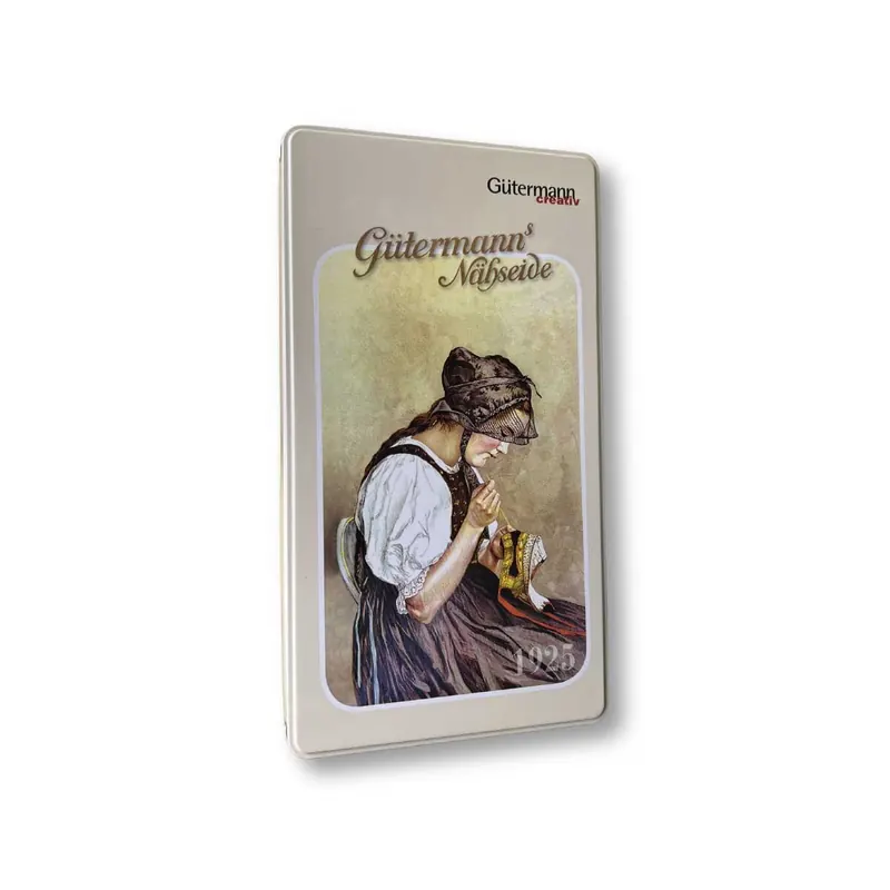 Große, rechteckige Dose NOSTALGIE für Nähutensilien, Gütermann