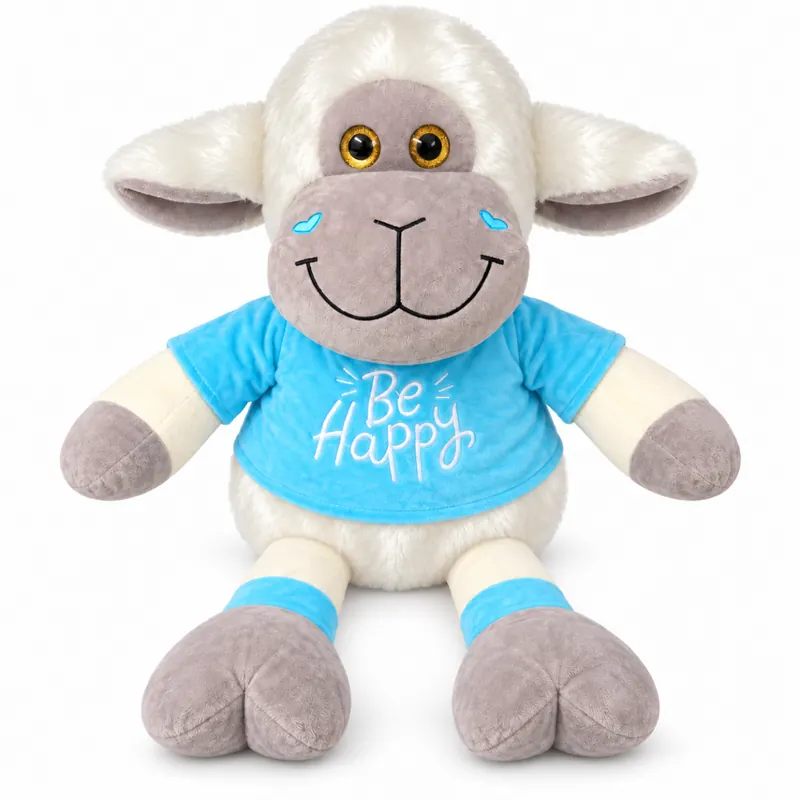 Großes Kuscheltier Schaf 75 cm, XL Plüschtier extra weich, mit Shirt Blau Be Happy