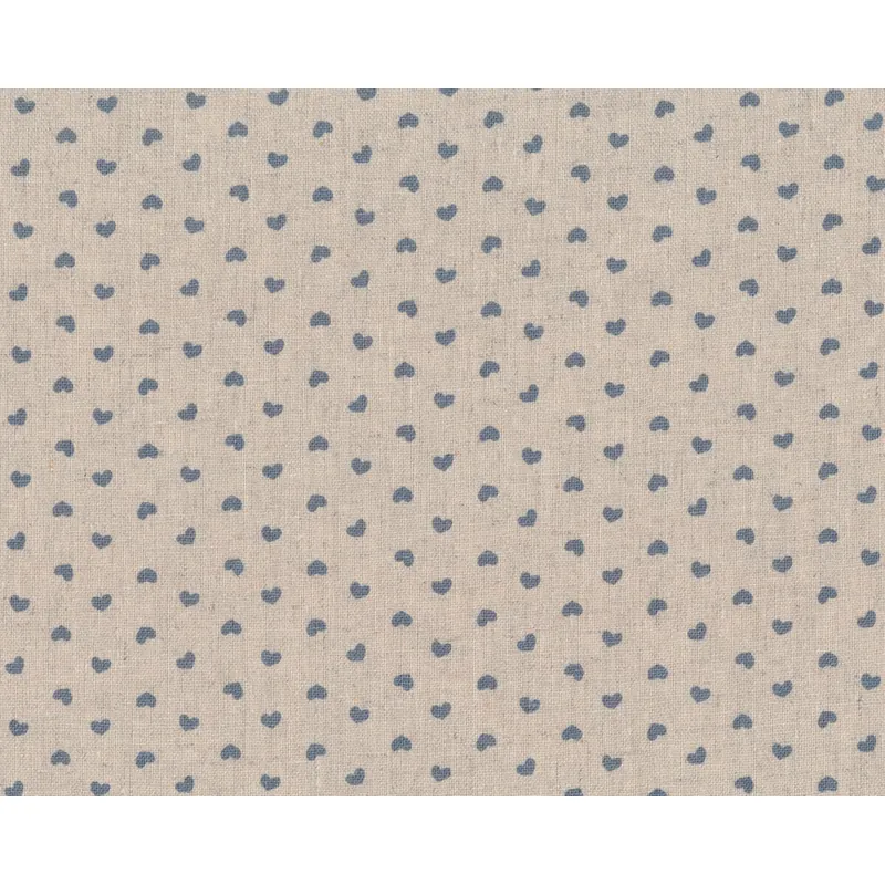 Halbleinen-Dekostoff SHABBY CHIC, Herzen, natur-taubenblau