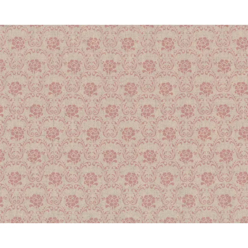 Halbleinen-Dekostoff SHABBY CHIC, Rosen-Ornament, natur-rosa