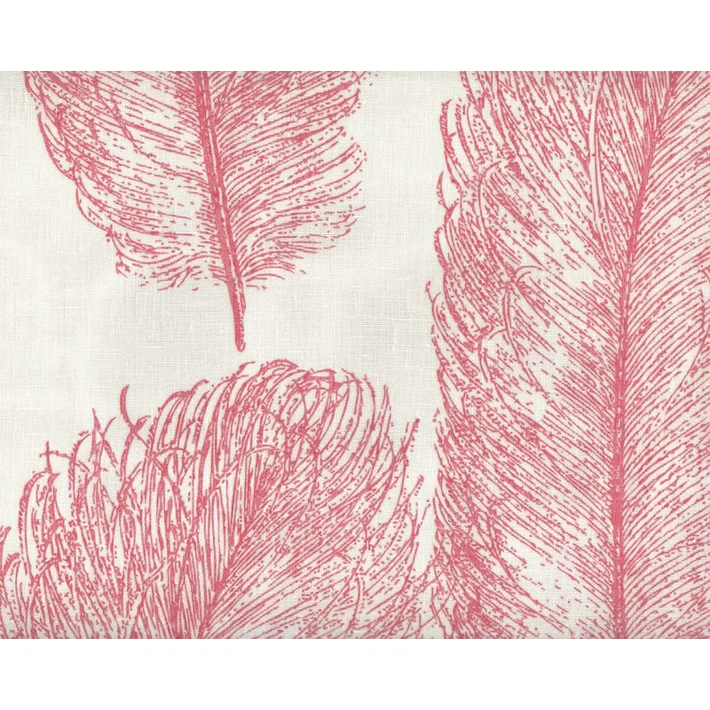 Halbtransparenter Leinen-Dekostoff DUVET VOILIN, große Federn, wollweiß-fuchsia