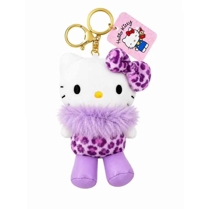 Hello Kitty Plüsch Schlüsselanhänger 10 cm Leo lila Taschenanhänger Kuscheltier Plüschtier Bagclip Stofftier Anime Plush Cute Plushie Halloween Weihnachten Geschenke für Kinder