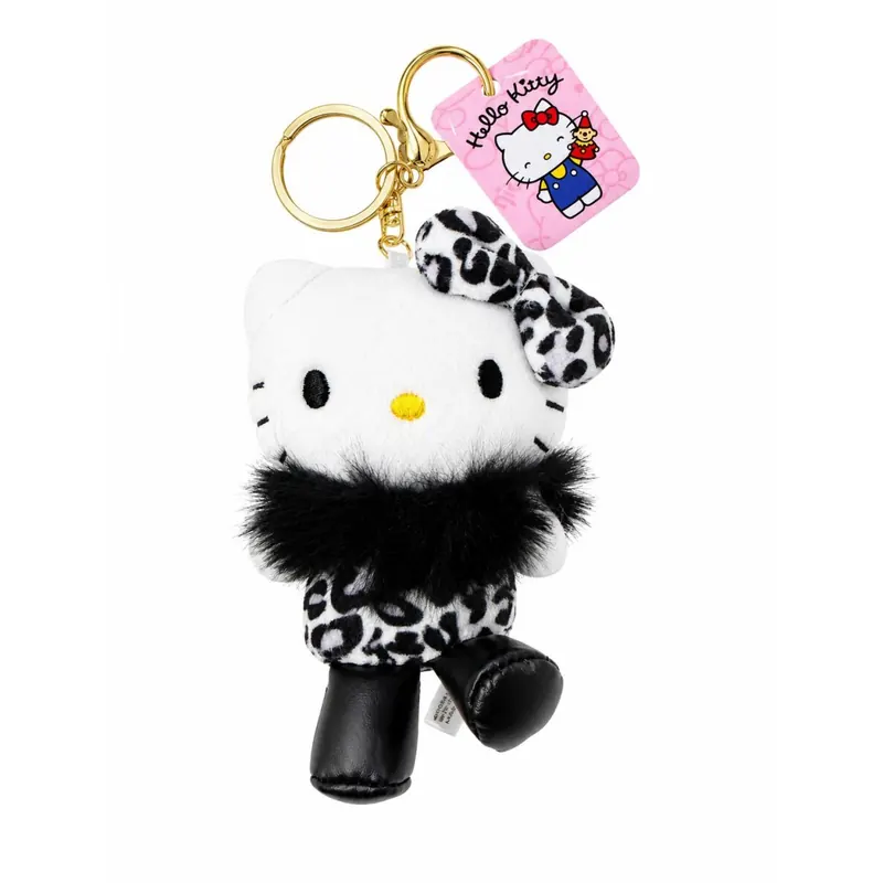 Hello Kitty Plüsch Schlüsselanhänger 10 cm Leo schwarz Taschenanhänger Kuscheltier Plüschtier Bagclip Stofftier Anime Plush Cute Plushie Halloween Weihnachten Geschenke für Kinder