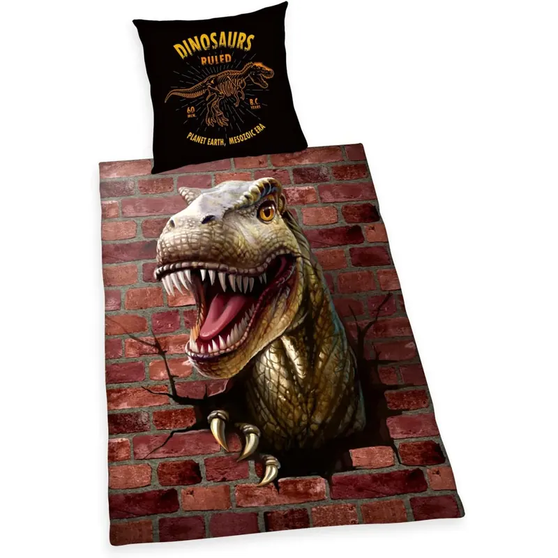 Herding Renforcé Dino 3D Bettbezug 135 x 200 cm Kopfkissenbezug 80 x 80 cm