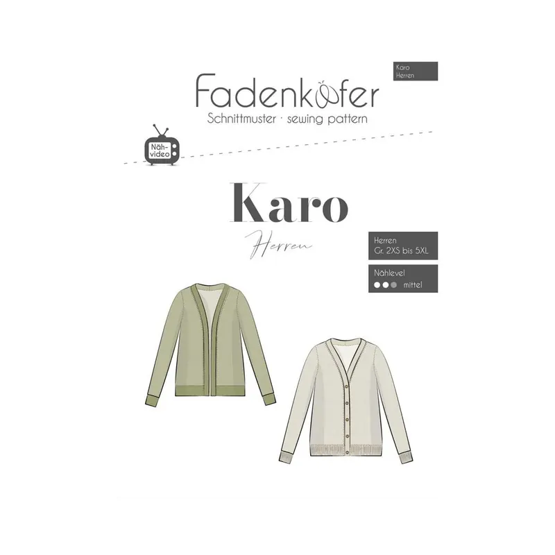 Herren-Schnittmuster Strickjacke KARO, fadenkäfer