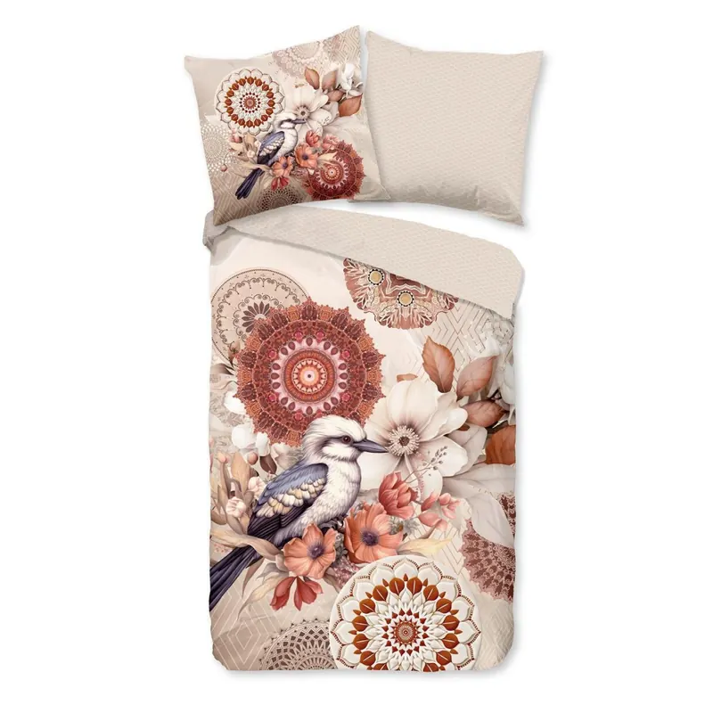 HIP Bettwäsche 135x200 + 1 x 80x80 cm Flanell Luigio Mandalas mit Vögeln und Blumen natur