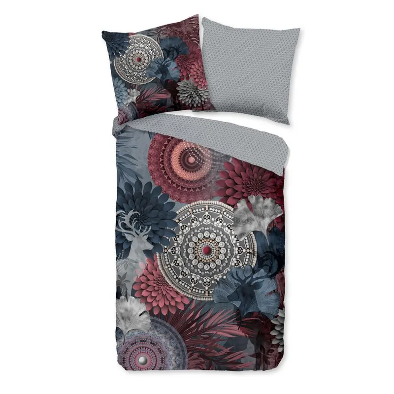 HIP Bettwäsche 135x200 + 1 x 80x80 cm Flanell Makenna Mandalas, Blumen und Reh grau