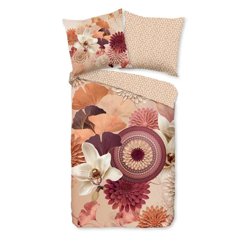 HIP Bettwäsche 155x220 + 1 x 80x80 cm Mako Satin Quente Mandalas und Blumen natur