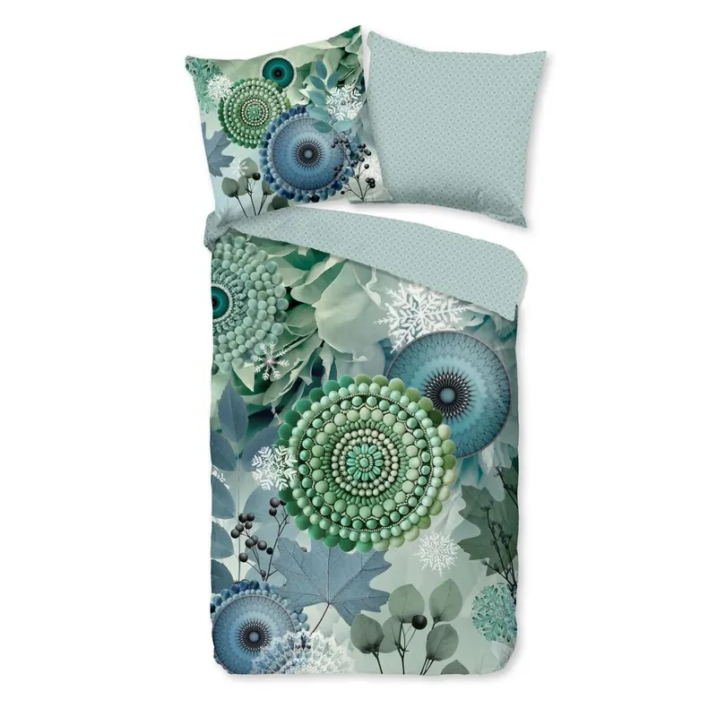 HIP Bettwäsche 200x200 + 2 x 80x80 cm Flanell Iselin Mandalas und Blätter grün