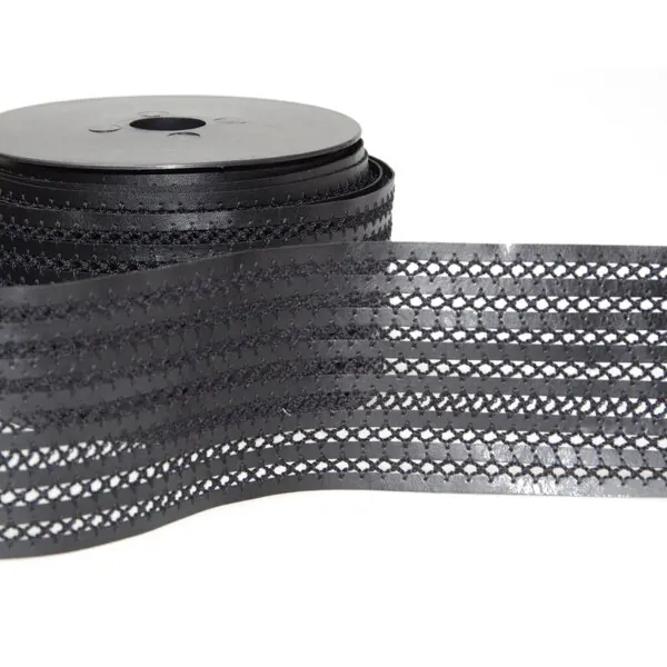 Hohlsaum-Borte HECTOR aus Kunstleder, 70 mm breit, schwarz