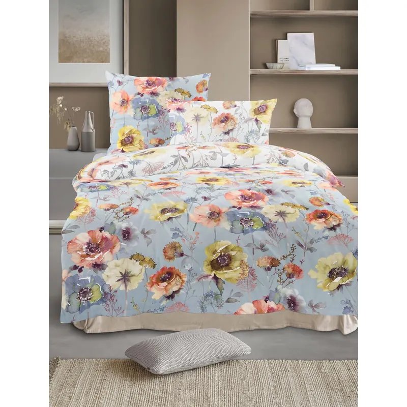 Irisette Lyocell-Satin Bettwäsche Set Lotus 8538 1 Deckenbezug 155x220 cm + 1 Kissenbezug 80x80 cm blau