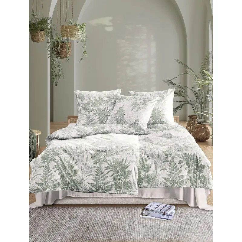 Irisette Seersucker Bettwäsche Set Easy 8649 1 Deckenbezug 155x220 cm + 1 Kissenbezug 80x80 cm grün