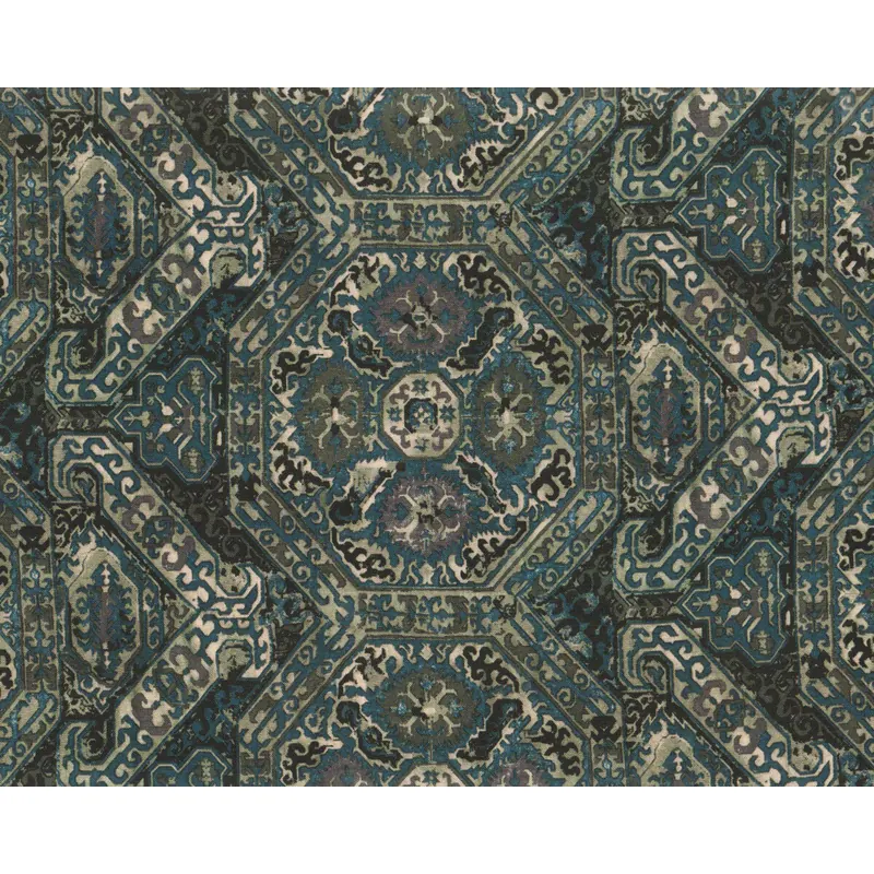 Italienischer Seidentwill DENICE, Ornamentmuster, blau