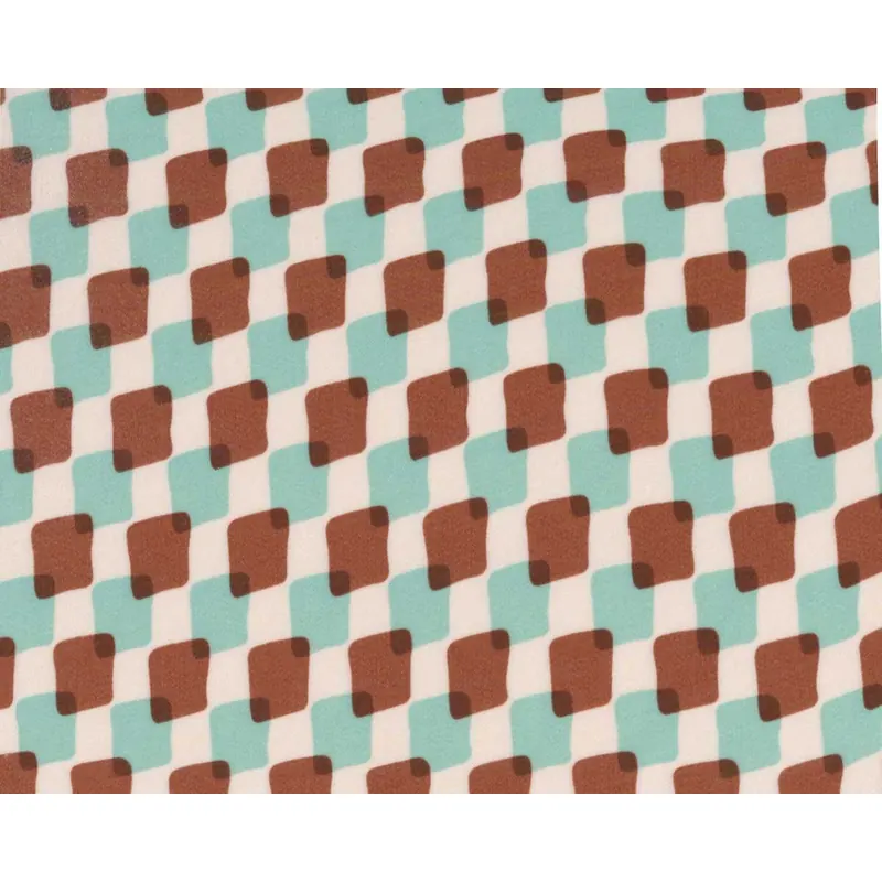 Italienischer Viskosesatin MIRELA, Retro-Print, braun-türkis
