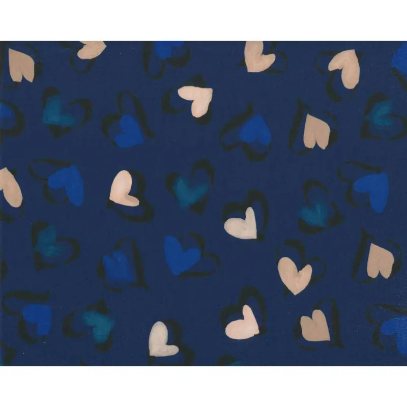 Italienischer Viskosestoff ABELE, satiniert, Herzen, marineblau