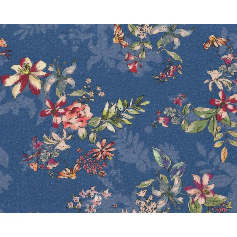 Italienischer Viskosestoff MARILU, Blumenbouquets, blau