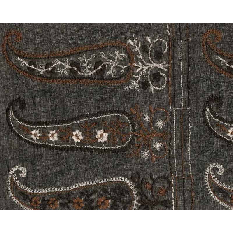 Italienisches Baumwollgewebe GAZE, Paisley-Stickerei, schwarz