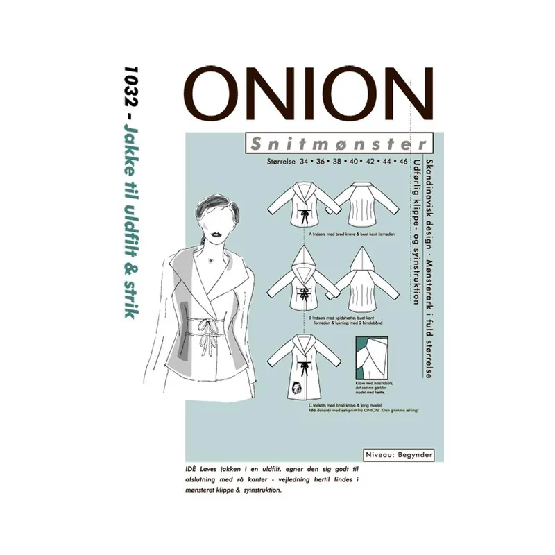 Jacke mit breitem Kragen oder Kapuze, Schnittmuster ONION 1032
