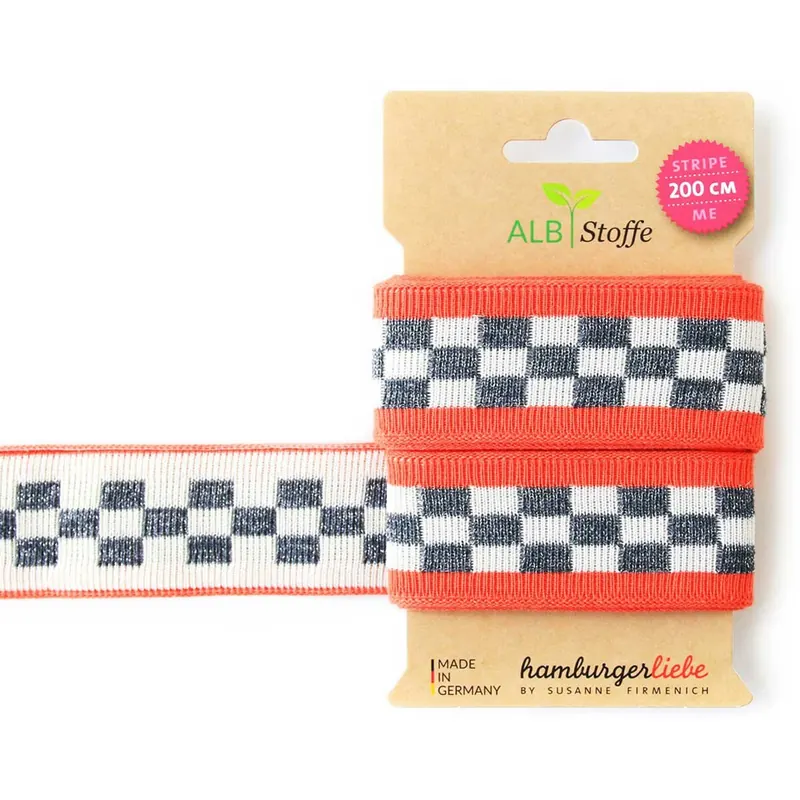 Jacquard-Band STRIPE ME GLAM CHECK POINT, Kästchen, orange, Albstoffe