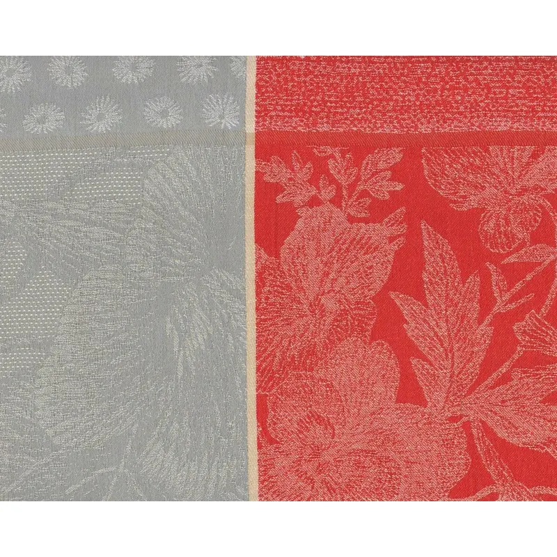 Jacquard-Dekostoff VENCE TIS TEINT, Musterstreifen mit Blumen, rot-grau
