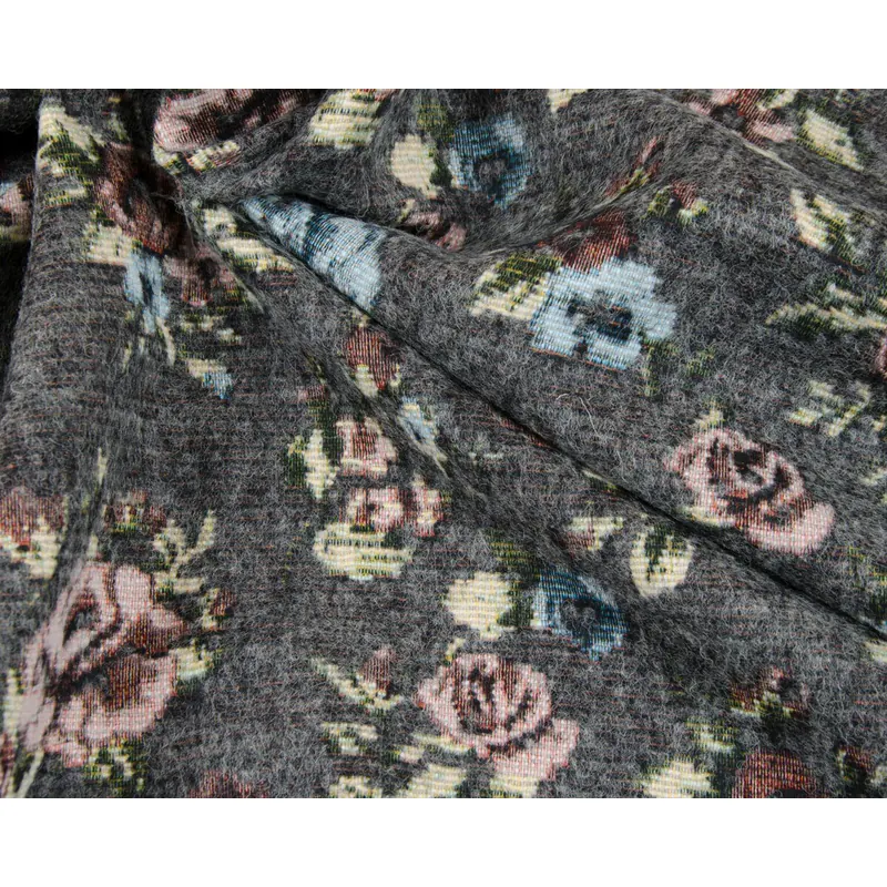 Jacquard-Webstoff SOFIA, Rosen, hellblau-grau