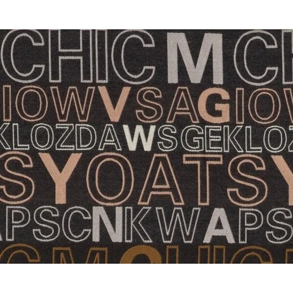 Jacquard-Wollstoff, Wolltuch "Lettera" mit Schrift , braun-beige-schwarz