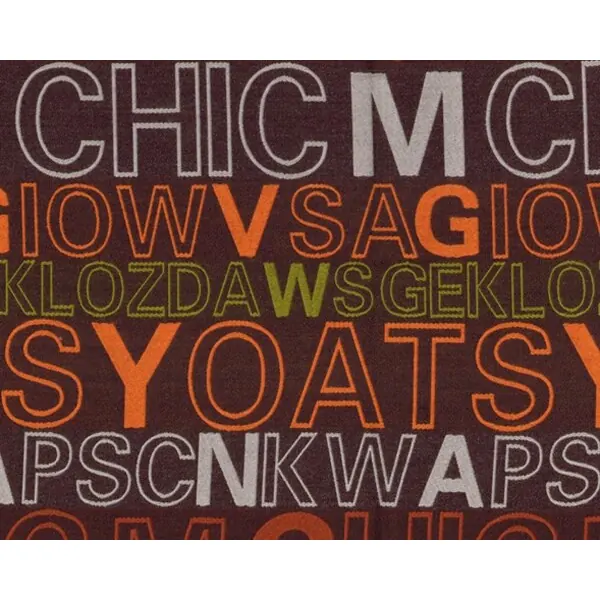 Jacquard-Wollstoff, Wolltuch "Lettera" mit Schrift , orange-hellgrün-dunkelbraun