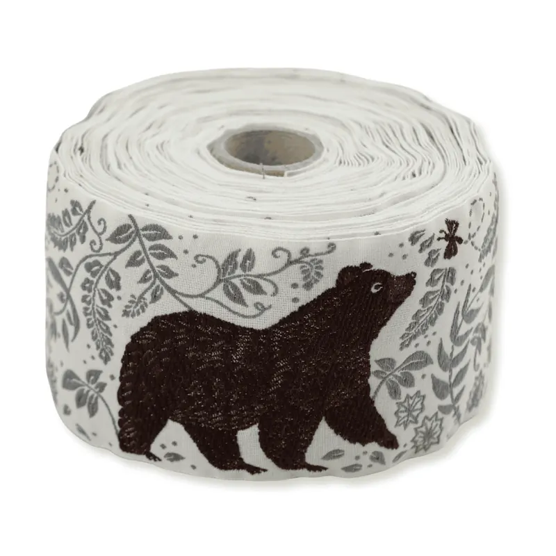 Jacquardband BRAUNBÄR, 60 mm breit, wollweiß, Kafka