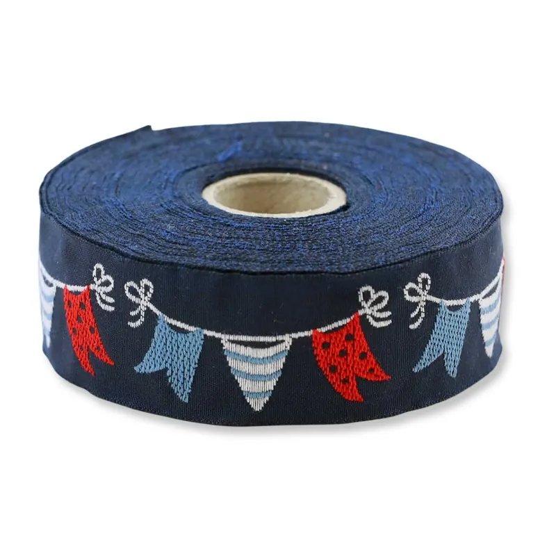 Jacquardband FLAGGEN, 25 mm breit, blau-rot, Kafka