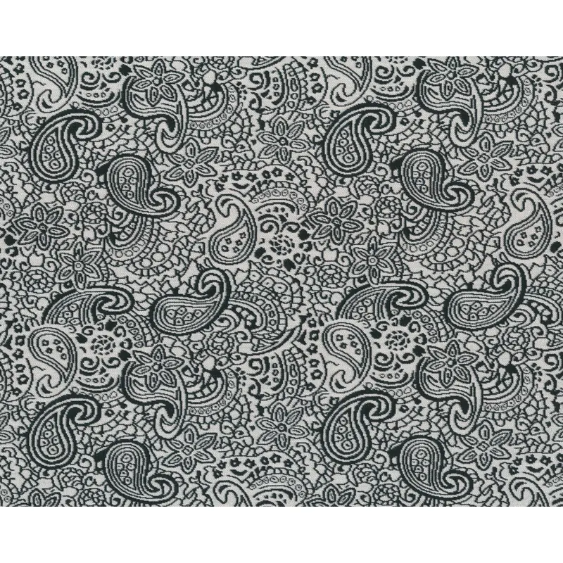 Jacquardstoff FLOWERS, Paisley, schwarz-weiß