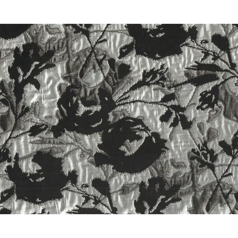 Jacquardstoff MANYA, Rosenzweige, schwarz-silber metallic