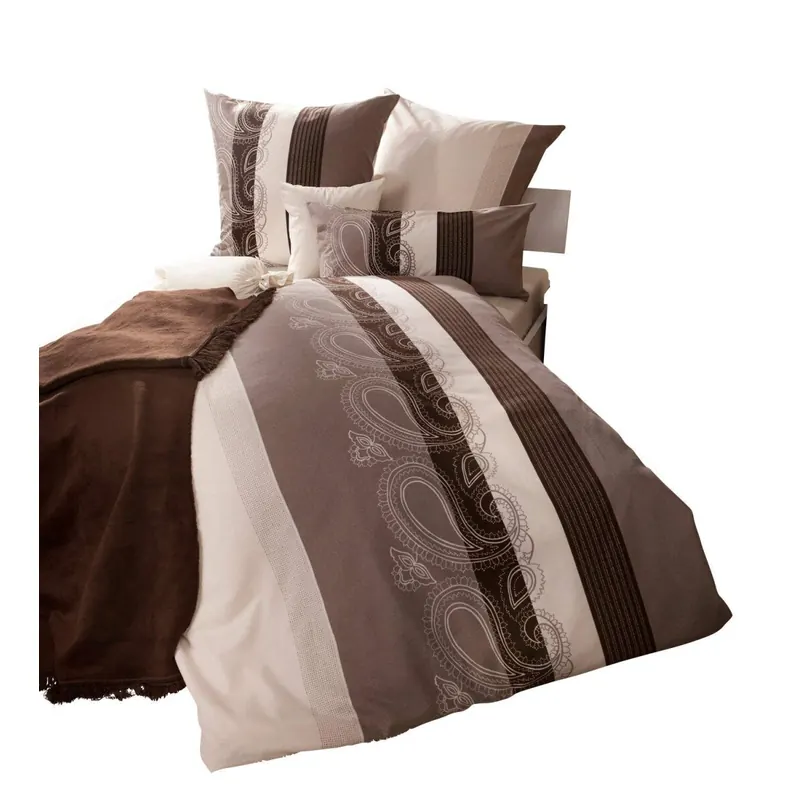 Janine Feinbiber Wende-Bettwäsche Davos 6456-07 155x220 cm + 80x80 cm paisley Streifen cappuccino
