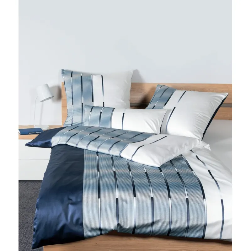 Janine Interlock Jersey Bettwäsche 2 teilig 135 x 200 cm Kopfkissenbezug 80 x 80 cm Carmen S 55026-02 nachtschattenblau perlblau